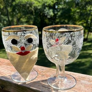 Unique Vintage 1970’s Handmade Felt Santa Holiday Glasses Goblets (2)